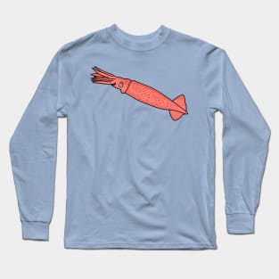 Pink happy squid cartoon illustration Long Sleeve T-Shirt